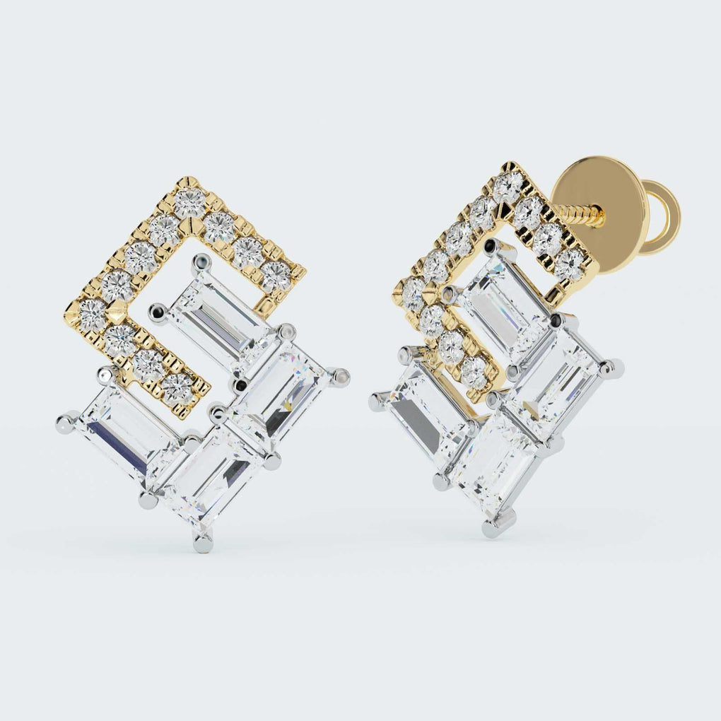 9ct Round & Baguette Diamond Earrings TDW 0.15ct - Westende Jewellers
